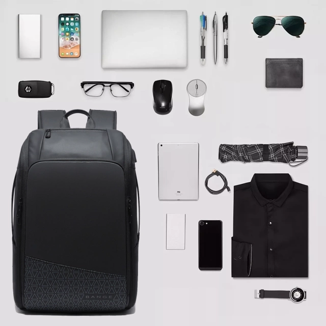 Bange wasserdichter Rucksack für 15,6-Zoll-Laptop, Stadtreisender, 45 x 30 x 16 cm, für Arbeit, Flugzeug, Herren, Damen, mit USB-Anschluss Schwarz