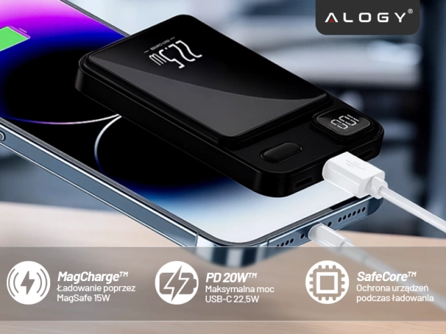 PowerBank Alogy MagCharge 22.5W PD20W PowerDelivery Fast Charging 10000mAh Wireless for MagSafe Black