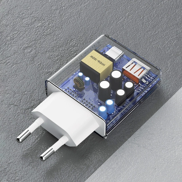 Dudao A30EUT GaN-Wandladegerät 30 W USB-A / USB-C-Kabel USB-C - USB-C - Weiß