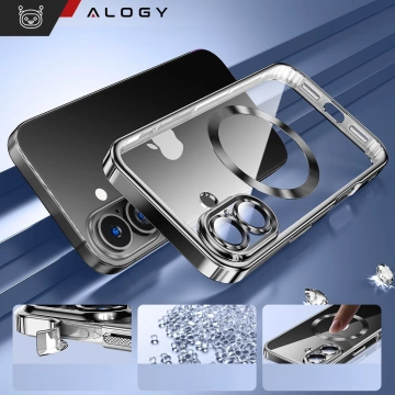 Puzdro MagSafe pre Apple iPhone 16 Alogy Glamour Luxury Ring kryt čierny a priehľadný