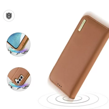 Dux Ducis Hivo protective case for Samsung Galaxy S23 flip cover wallet stand RFID blocking brown