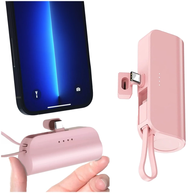 PowerBank 5000mAh Alogy pocket power bank small external charger Power Bank USB-C and lightning Pink