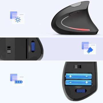 Wireless vertical gaming mouse vertical ergonomic for laptop PC right-handed silent Black
