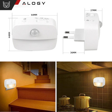 2x LED noční lampa s pohybovým čidlem do EU zásuvky, 3 barvy světla Alogy Night Light White