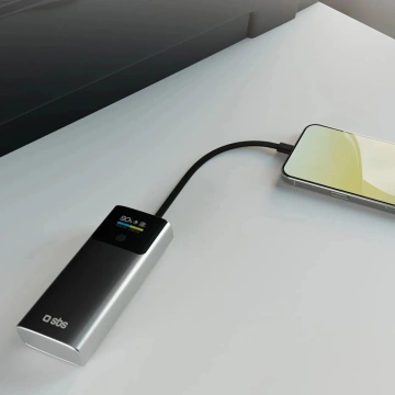 Powerbank SBS 10000mAh 20W PD LCD + kabel USB-C Szary