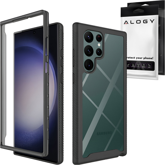 Etui do Samsung Galaxy S24 Ultra pancerne obudowa + folia na ekran hydrożelowa Case 360 Defense Pro czarne