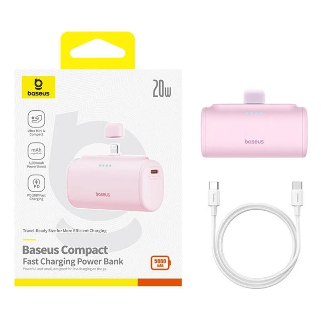 Baseus Compact IP Power Bank 5000mAh 20W Lightning USB-C Pink