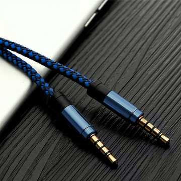 Audiokabel 2x Miniklinke - Klinke 3,5 mm lang AUX-Kabel Starkes Geflecht 1,5 m Blau
