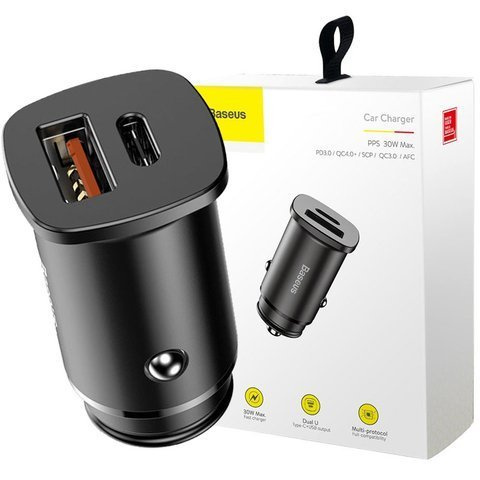 Автомобільний зарядний пристрій Baseus Square PPS QC 4.0 / PD 3.0 5A 30W Black