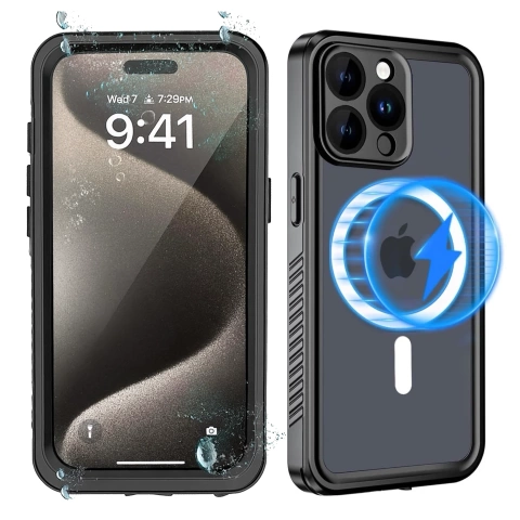 Puzdro pre Apple iPhone 15 Pro Armored 360 puzdro pre Mag Safe vodeodolné Armor IP68 Alogy čierne
