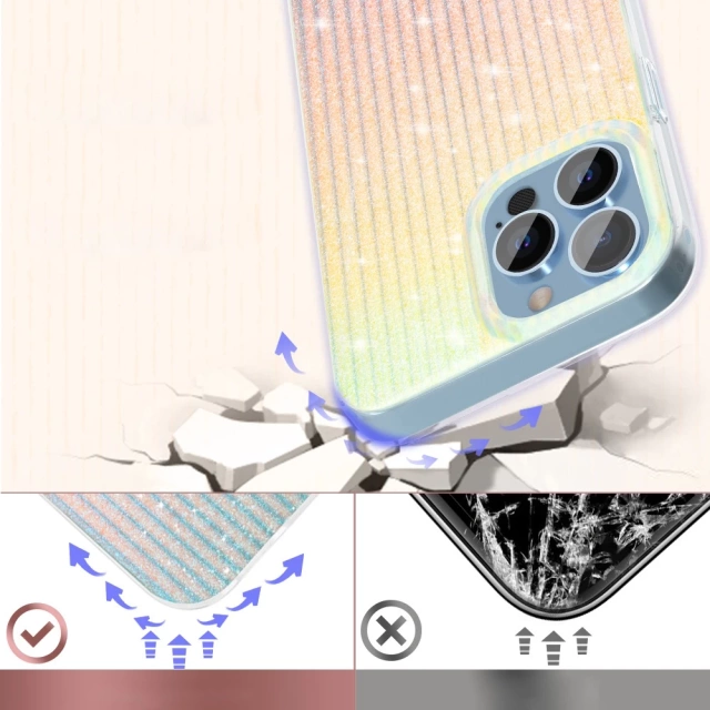 Luxusní elegantní pouzdro Kingxbar Travel Series pro iPhone 13 Pro Modrá / Oranžová (mraky)