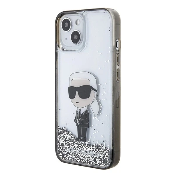 Etui Karl Lagerfeld KLHCP15SLKKNSK na iPhone 15 6,1" priehľadné pevné puzdro Liquid Glitter Ikonik