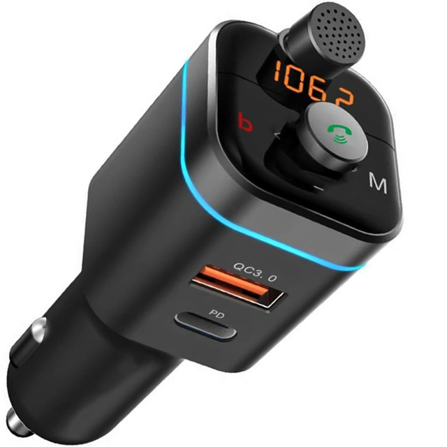 Nabíječka do auta handsfree sada Alogy FM Transmitter Bluetooth 5.0 USB flash disk QC 3.0 USB-C PD 18W