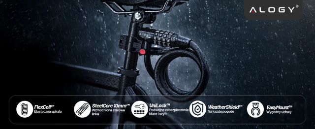 Bike lock, bike lock, strong cable, 120 cm, Alogy bike lock, code, key, black