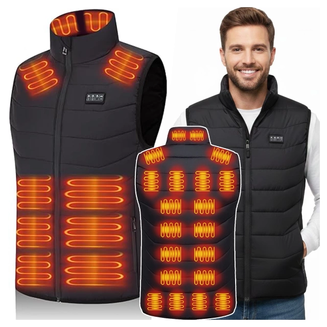 Kamizelka grzewcza z 28 strefami – 4-stopniowa regulacja temperatury, zasilanie USB, idealna na zimę i aktywności outdoor – Alogy ThermoVest™ Czarna (M)