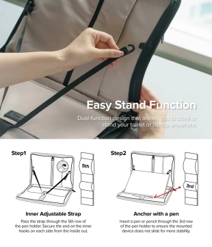 Ringke Smart Zip Pouch Universaltasche für Laptop, Tablet (bis 13''), Ständer, Tasche, Organizer, beige