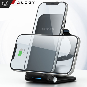 Індукційний зарядний пристрій Alogy 3in1 QI для Apple iPhone, Airpods, Watch 15W 3W Black