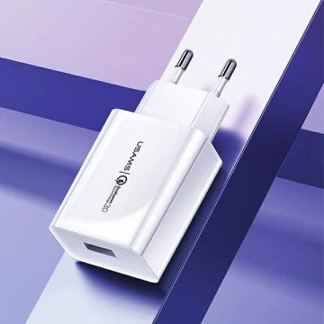 USAMS Nástěnná nabíječka 1x USB T22 18W 3A QC3.0 USB-C kabel 1m bílá/bílá (T48) T48OCLN01