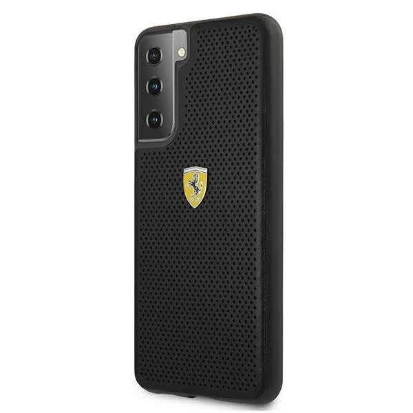 Pevný obal na telefón Ferrari na Samsung Galaxy S21 Plus čierny/čierny pevný obal On Track Perforated