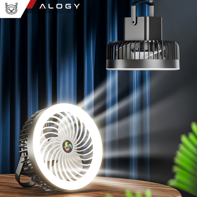 Fan Desk Fan with LED Light 2in1 Alogy Portable Hanging Standing Wireless Hanging Outdoor Mini Fan Hook Holder Black