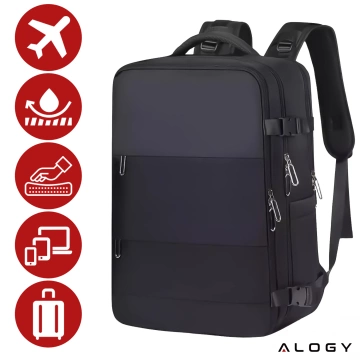 Laptop Backpack Men's Women's Travel Suitcase Luggage for Plane Work School 45x30x20cm Alogy Unisex Black