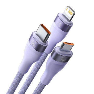 Kabel USB 3w1 Baseus Flash II, USB-C micro USB Lightning, 66W, 1,2 m (fioletowy)