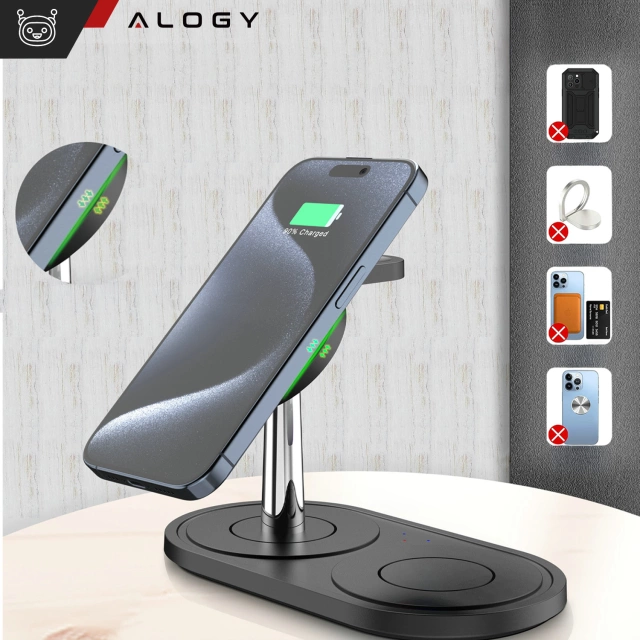 3v1 indukčná nabíjačka pre telefón hodinky slúchadlá Alogy Qi nabíjačka pre Apple iPhone Watch AirPods Black