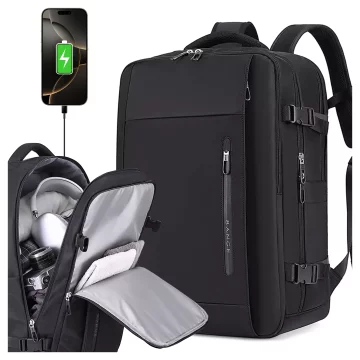 Водонепроникний рюкзак Bange для ноутбука 15.6", city traveler, 45х30х16 см, для роботи, літака, чоловічий, жіночий, з USB портом Чорний