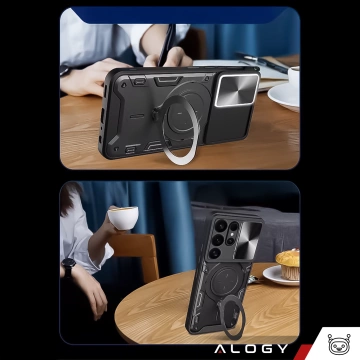 Puzdro pre Apple iPhone 16 pancierové Slide Case Ring puzdro ochrana fotoaparátu Camshield Alogy čierne