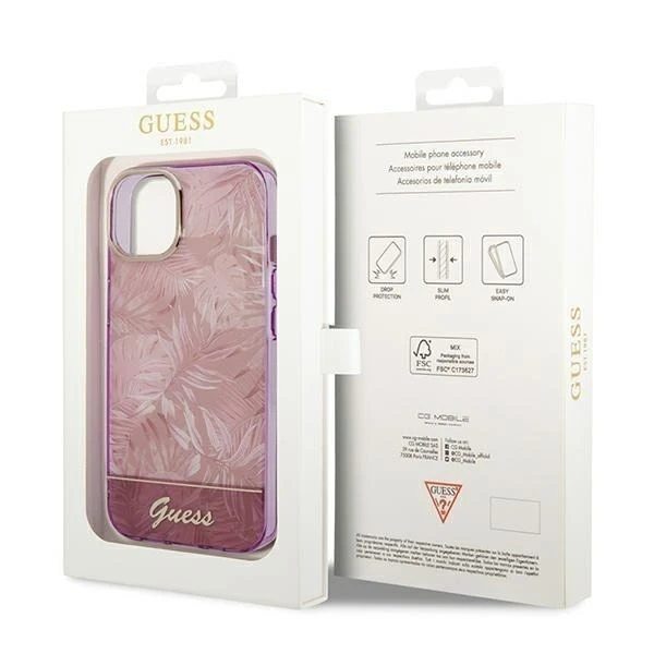 Pouzdro Guess GUHCP14MHGJGHP pro Apple iPhone 14 Plus 6,7" růžové/růžové pevné pouzdro Jungle Collection