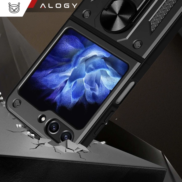 Puzdro pre Samsung Galaxy Z Flip 6 Armored Case Stand Ring Alogy čierne