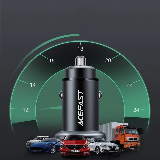 Acefast Autoladegerät 38W USB Typ C / USB, PPS, Power Delivery, Quick Charge 3.0, AFC, FCP schwarz (B1 schwarz)