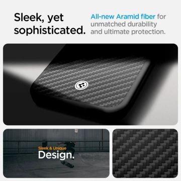 Puzdro Spigen Enzo Aramid MagSafe pre iPhone 16e, matné, čierne