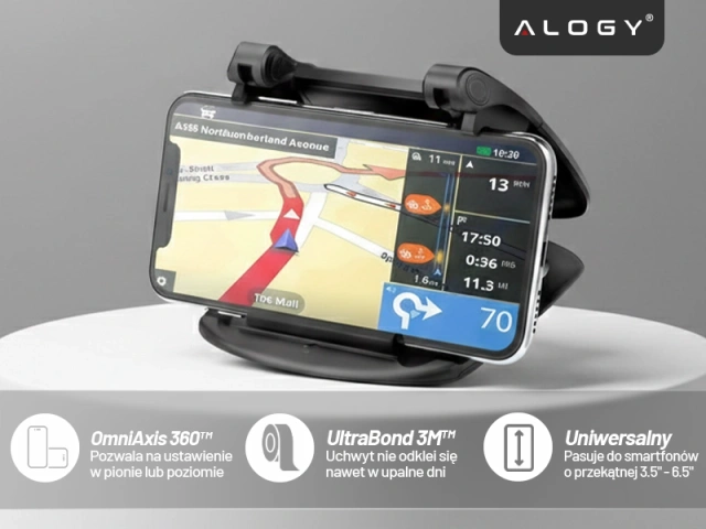 Držiak telefónu GPS do auta Kokpit Palubná doska auta Autá otočné o 360 stupňov pre 6,5" telefón Alogy Black