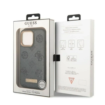 Etui Guess GUHMP13XSAPSTG do Apple iPhone 13 Pro Max 6,7" szary/sivé pevné puzdro Peony Logo Plate MagSafe