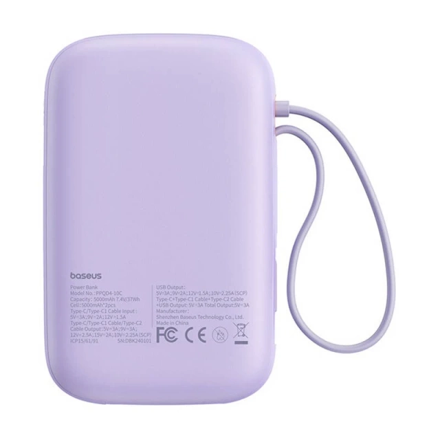 Baseus QPow 2 Powerbank 10000 mAh 30 W 2xUSB-C Lila