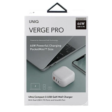 UNIQ Nástěnná nabíječka Verge Pro 66W Gan USB-C bílá/cloud bílá