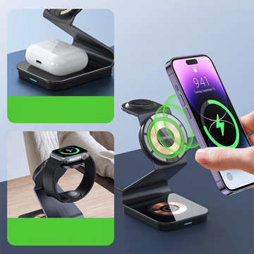 БЕЗДРОТОВИЙ ЗАРЯДНИЙ ПРИСТРІЙ TECH-PROTECT QI15W-A29 3IN1 МАГНІТНИЙ MAGSAFE ЧОРНИЙ