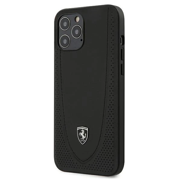 Obal na telefón Ferrari iPhone 12 Pro Max 6,7" čierny/čierny pevný obal Off Track Perforated