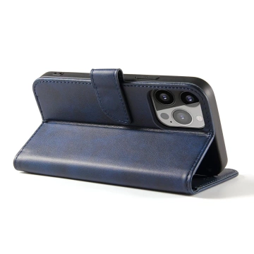 Magnetické pouzdro na telefon iPhone 14 elegantní pouzdro s odklápěcím krytem a funkcí stojánku modré