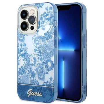 Etui Guess GUHCP14LHGPLHB do Apple iPhone 14 Pro 6,1" niebieski/modré pevné puzdro Porcelain Collection