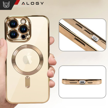 MagSafe Hülle für Apple iPhone 14 Pro Max Alogy Glamour Luxus Ringgehäuse Goldenes transparentes Glas