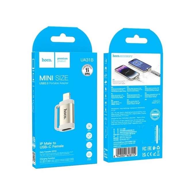 EOL HOCO OTG adaptér Lightning (samec) na Type-C (samica) 2A UA31B sivý