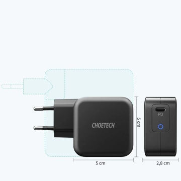 Choetech GaN nabíjačka USB typ C 60 W napájanie USB typu C - kábel USB typu C 1,8 m čierny (Q6006)