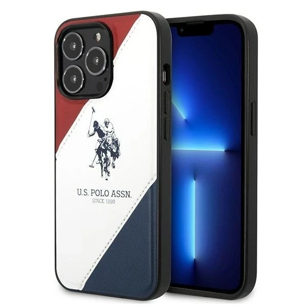 Puzdro na telefón US Polo Tricolor Embossed iPhone 14 Pro 6,1". biela/biela