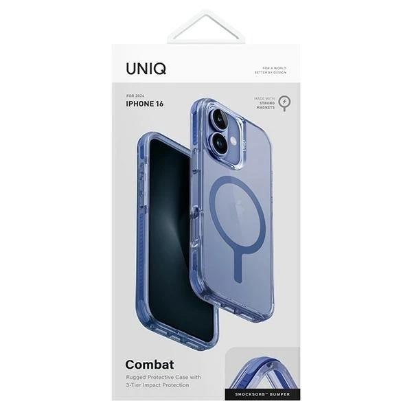 Etui UNIQ Combat для iPhone 16 6.1" Magclick Charging niebieski/pearl blue