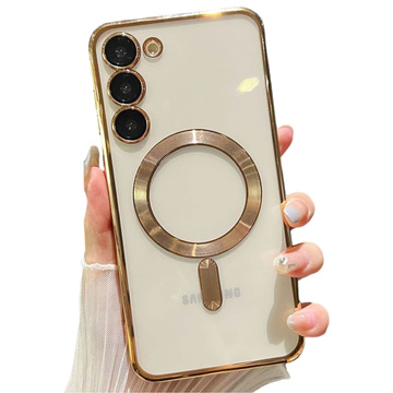 Hülle für Samsung Galaxy S24 Plus Mag Safe Glamour Case Ringgehäuse Kameraschutz Alogy Gold Transparentes Glas