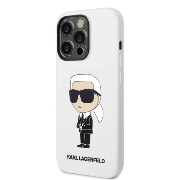 Ochranné pouzdro na telefon Karl Lagerfeld KLHCP14LSNIKBCH pro Apple iPhone 14 Pro 6,1" pevný obal bílý/bílý silikon Ikonik