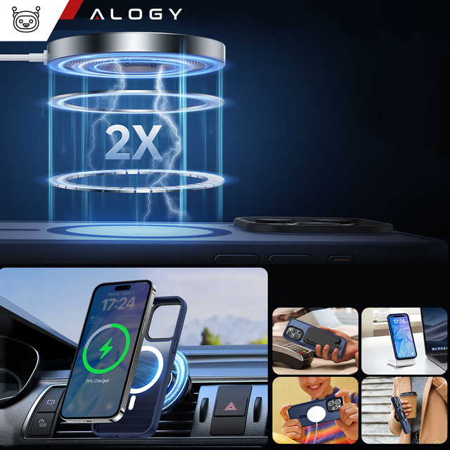 Pouzdro pro iPhone 15 Pro MagSafe Matt Case Cover matné Alogy Ring obrněné pouzdro na telefon tmavě modré