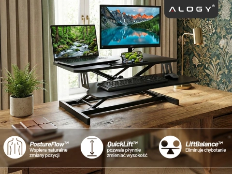 Stehschreibtisch mit pneumatischer Höhenverstellung 60 × 80 cm – Höhenverstellung 11–51 cm, zweistufig, klappbar, ideal fürs Homeoffice – Alogy LiftDesk™ Schwarz